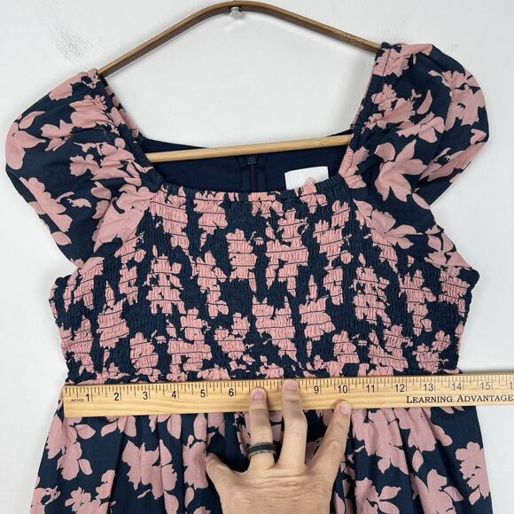The Nines By Hatch Size XS Maternity Navy & Mauve Pink Floral Smock Midi Dress - Picture 8 of 10